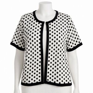 Chico’s Black & White Polka Dot Open Front Cardigan Size 1